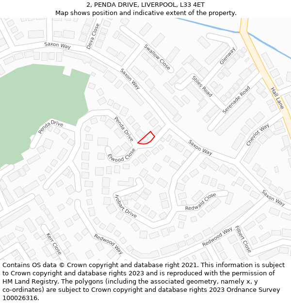 2, PENDA DRIVE, LIVERPOOL, L33 4ET: Location map and indicative extent of plot