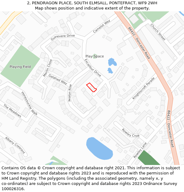 2, PENDRAGON PLACE, SOUTH ELMSALL, PONTEFRACT, WF9 2WH: Location map and indicative extent of plot