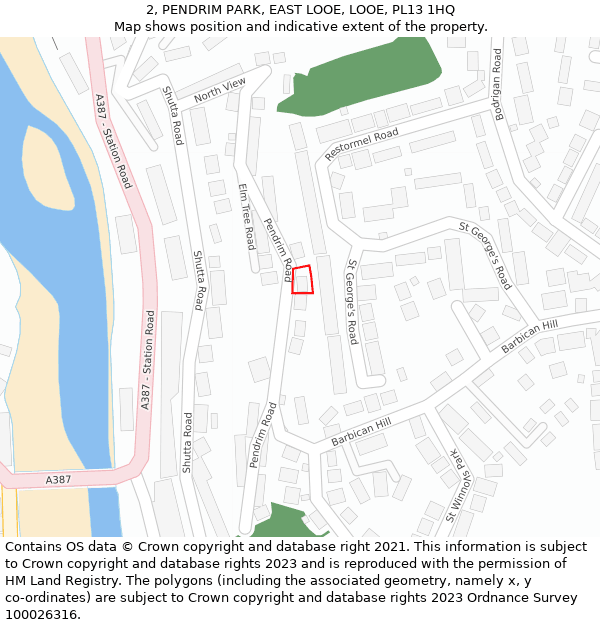 2, PENDRIM PARK, EAST LOOE, LOOE, PL13 1HQ: Location map and indicative extent of plot
