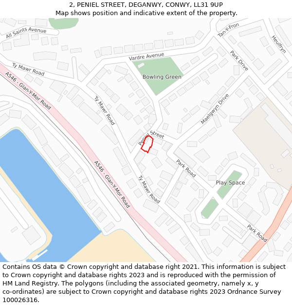 2, PENIEL STREET, DEGANWY, CONWY, LL31 9UP: Location map and indicative extent of plot