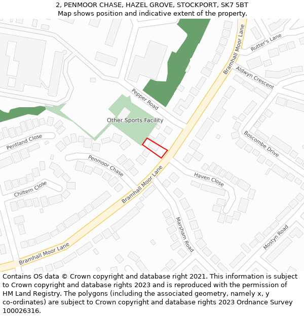2, PENMOOR CHASE, HAZEL GROVE, STOCKPORT, SK7 5BT: Location map and indicative extent of plot