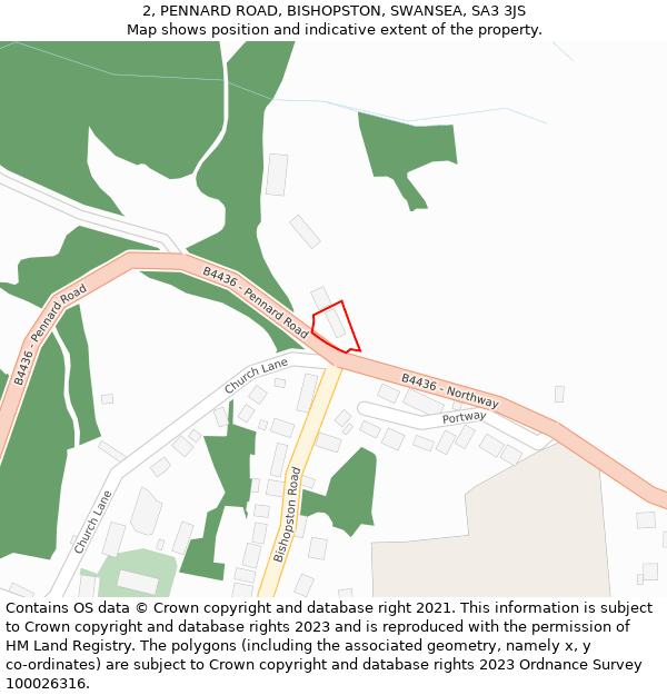 2, PENNARD ROAD, BISHOPSTON, SWANSEA, SA3 3JS: Location map and indicative extent of plot