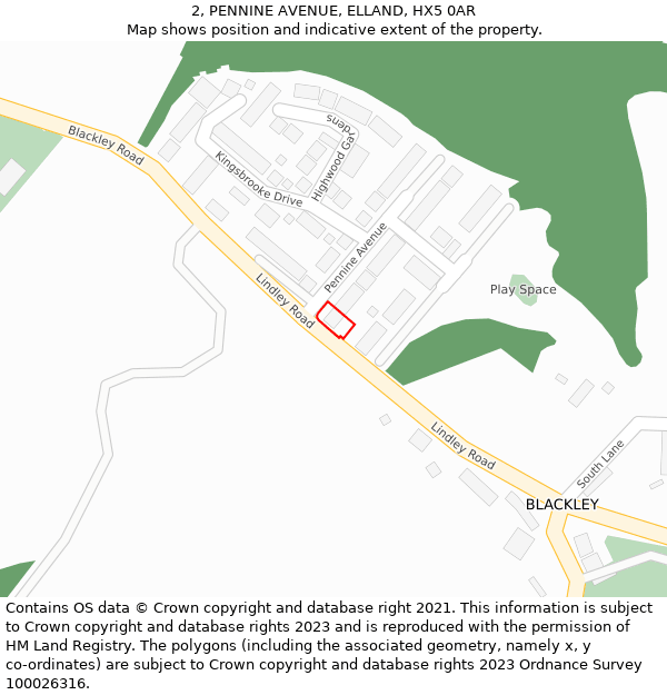 2, PENNINE AVENUE, ELLAND, HX5 0AR: Location map and indicative extent of plot