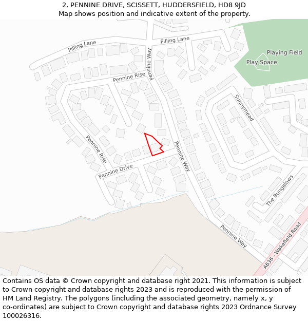 2, PENNINE DRIVE, SCISSETT, HUDDERSFIELD, HD8 9JD: Location map and indicative extent of plot