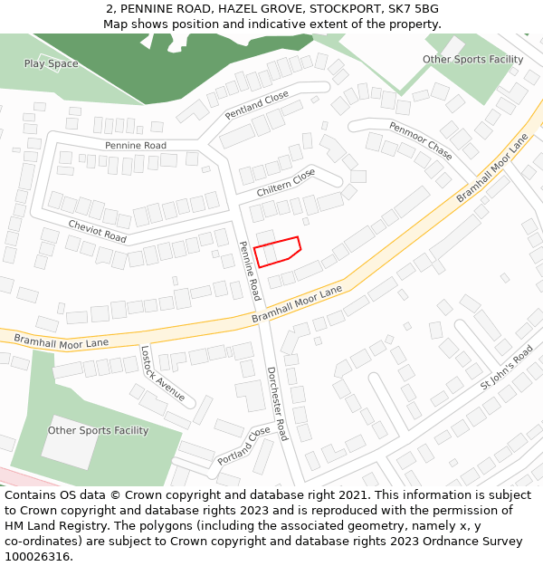 2, PENNINE ROAD, HAZEL GROVE, STOCKPORT, SK7 5BG: Location map and indicative extent of plot