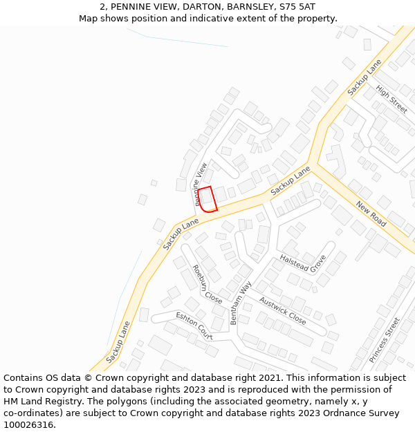 2, PENNINE VIEW, DARTON, BARNSLEY, S75 5AT: Location map and indicative extent of plot