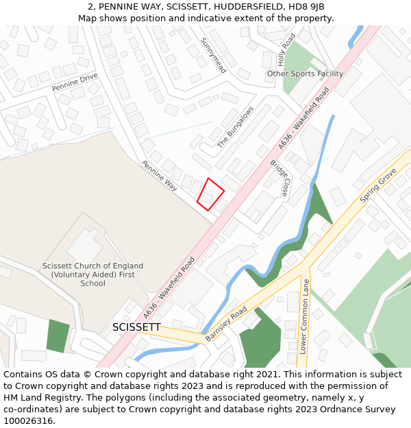 2, PENNINE WAY, SCISSETT, HUDDERSFIELD, HD8 9JB: Location map and indicative extent of plot