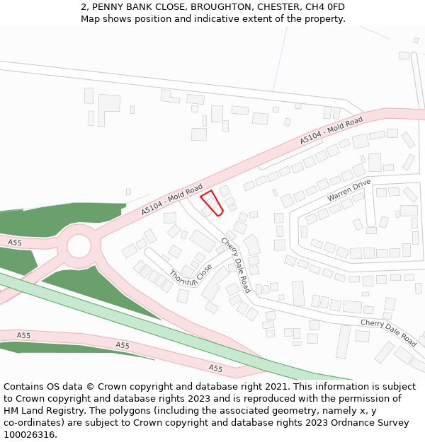 2, PENNY BANK CLOSE, BROUGHTON, CHESTER, CH4 0FD: Location map and indicative extent of plot