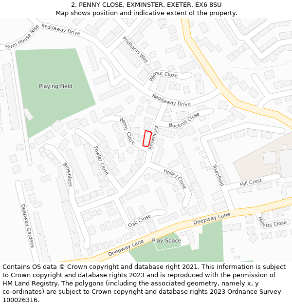 2, PENNY CLOSE, EXMINSTER, EXETER, EX6 8SU: Location map and indicative extent of plot