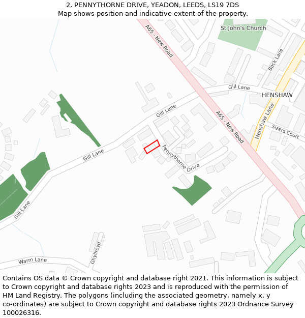 2, PENNYTHORNE DRIVE, YEADON, LEEDS, LS19 7DS: Location map and indicative extent of plot