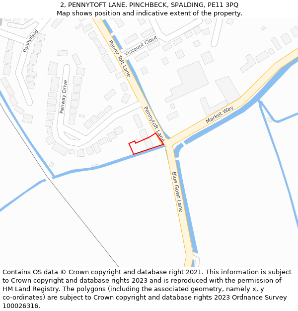 2, PENNYTOFT LANE, PINCHBECK, SPALDING, PE11 3PQ: Location map and indicative extent of plot