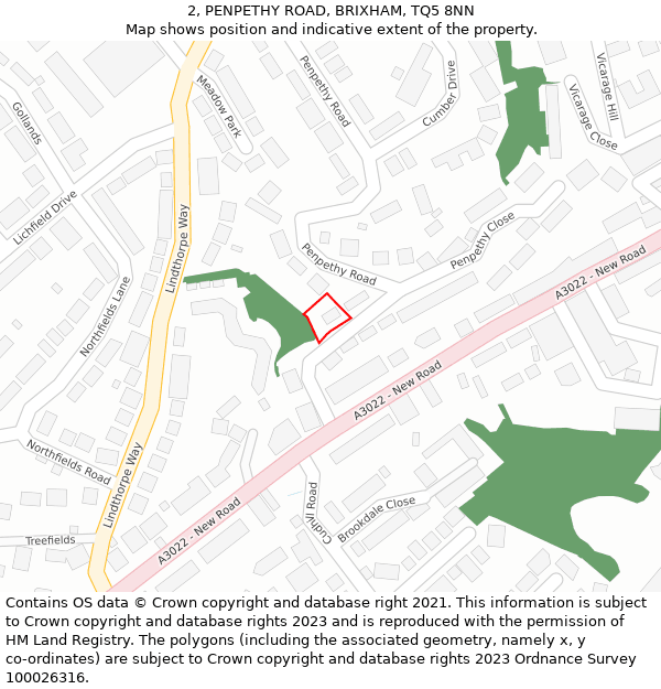 2, PENPETHY ROAD, BRIXHAM, TQ5 8NN: Location map and indicative extent of plot