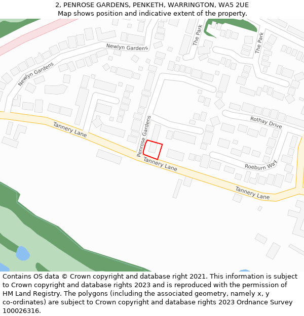 2, PENROSE GARDENS, PENKETH, WARRINGTON, WA5 2UE: Location map and indicative extent of plot