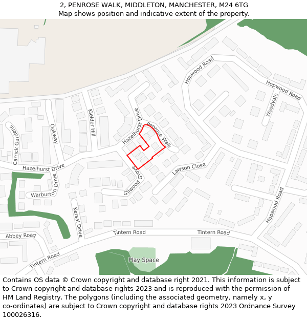 2, PENROSE WALK, MIDDLETON, MANCHESTER, M24 6TG: Location map and indicative extent of plot