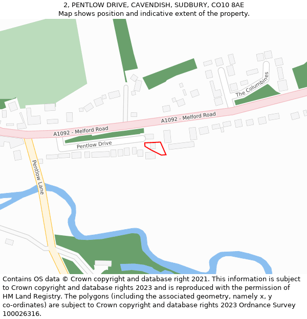 2, PENTLOW DRIVE, CAVENDISH, SUDBURY, CO10 8AE: Location map and indicative extent of plot