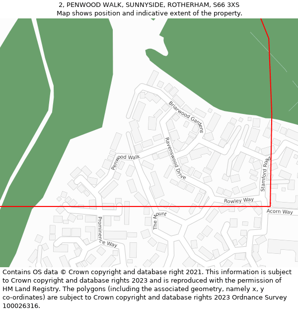 2, PENWOOD WALK, SUNNYSIDE, ROTHERHAM, S66 3XS: Location map and indicative extent of plot
