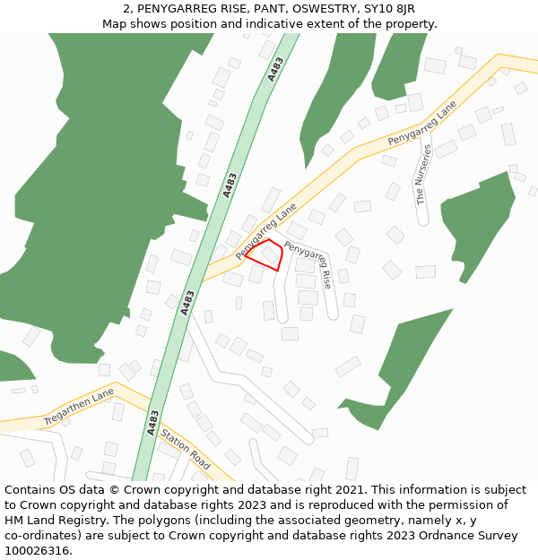 2, PENYGARREG RISE, PANT, OSWESTRY, SY10 8JR: Location map and indicative extent of plot
