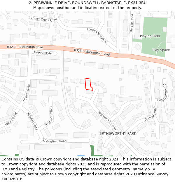 2, PERIWINKLE DRIVE, ROUNDSWELL, BARNSTAPLE, EX31 3RU: Location map and indicative extent of plot