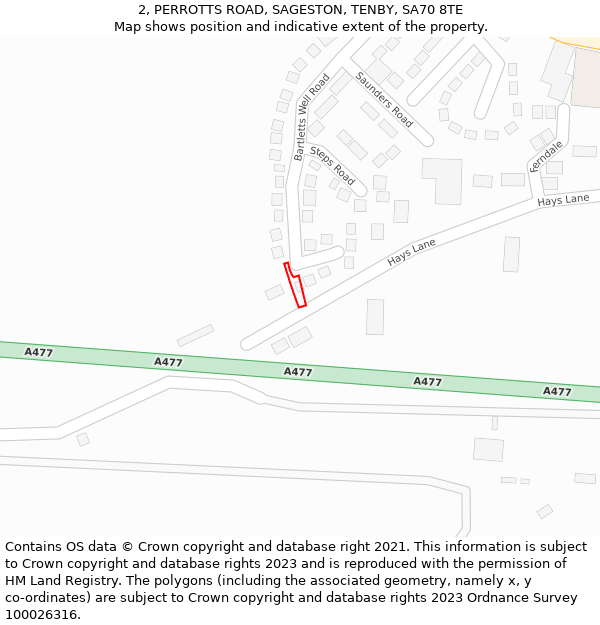 2, PERROTTS ROAD, SAGESTON, TENBY, SA70 8TE: Location map and indicative extent of plot