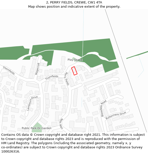 2, PERRY FIELDS, CREWE, CW1 4TA: Location map and indicative extent of plot