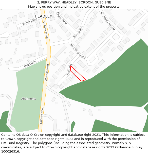 2, PERRY WAY, HEADLEY, BORDON, GU35 8NE: Location map and indicative extent of plot