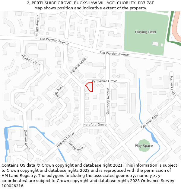 2, PERTHSHIRE GROVE, BUCKSHAW VILLAGE, CHORLEY, PR7 7AE: Location map and indicative extent of plot