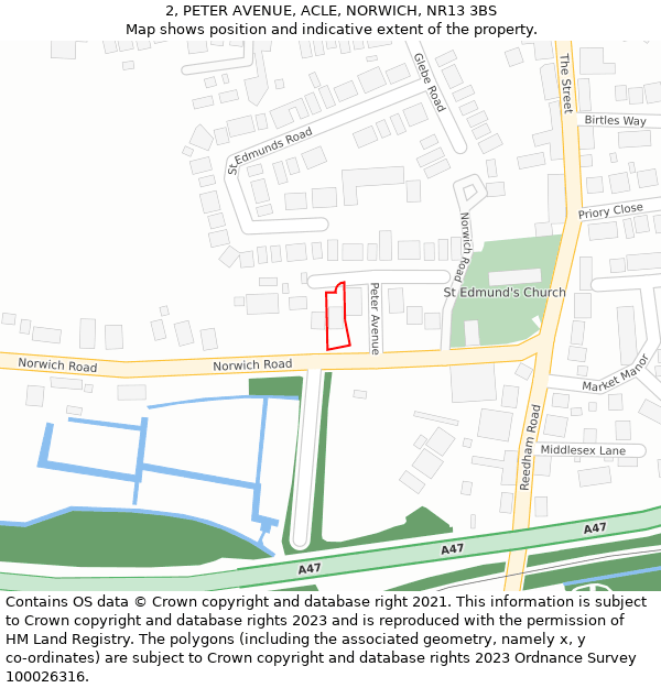 2, PETER AVENUE, ACLE, NORWICH, NR13 3BS: Location map and indicative extent of plot