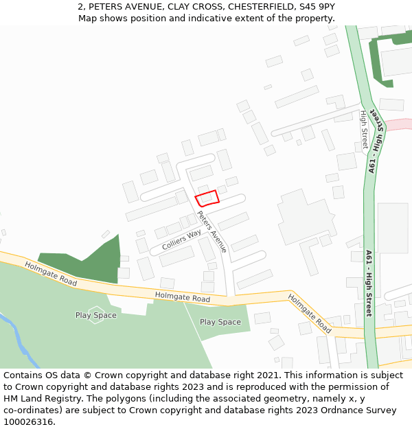 2, PETERS AVENUE, CLAY CROSS, CHESTERFIELD, S45 9PY: Location map and indicative extent of plot