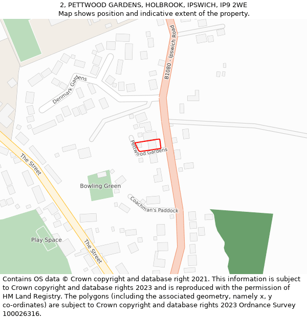 2, PETTWOOD GARDENS, HOLBROOK, IPSWICH, IP9 2WE: Location map and indicative extent of plot