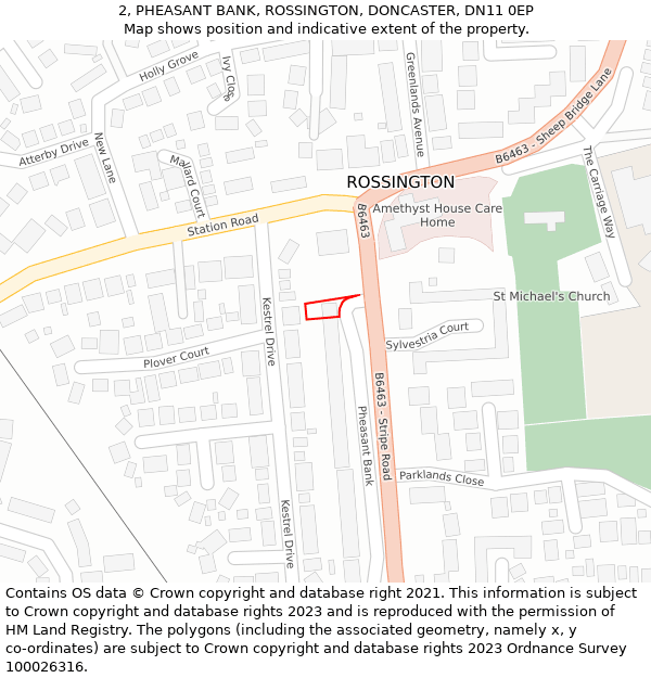 2, PHEASANT BANK, ROSSINGTON, DONCASTER, DN11 0EP: Location map and indicative extent of plot