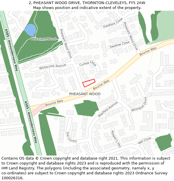2, PHEASANT WOOD DRIVE, THORNTON-CLEVELEYS, FY5 2AW: Location map and indicative extent of plot