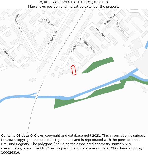 2, PHILIP CRESCENT, CLITHEROE, BB7 1FQ: Location map and indicative extent of plot
