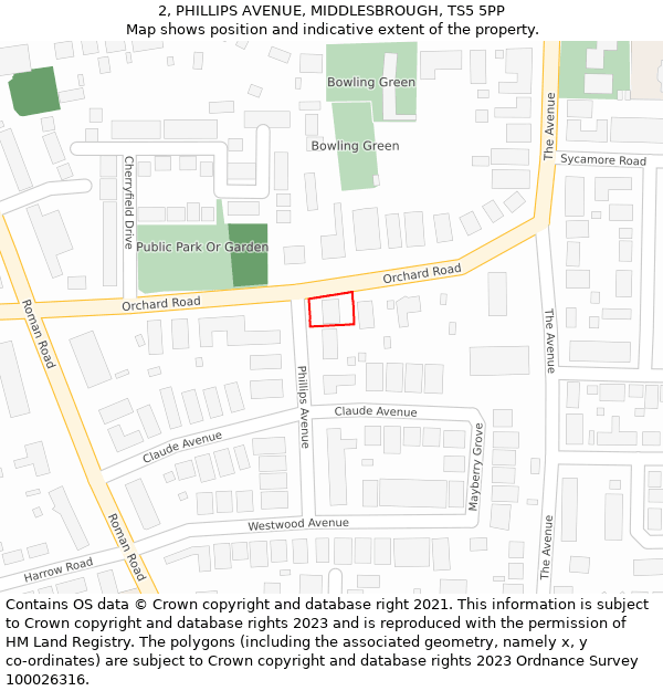 2, PHILLIPS AVENUE, MIDDLESBROUGH, TS5 5PP: Location map and indicative extent of plot