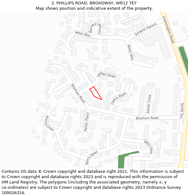 2, PHILLIPS ROAD, BROADWAY, WR12 7EY: Location map and indicative extent of plot