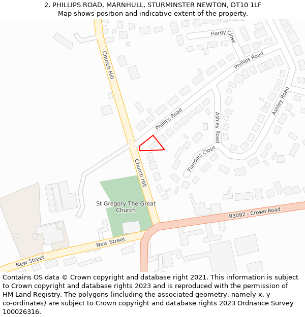 2, PHILLIPS ROAD, MARNHULL, STURMINSTER NEWTON, DT10 1LF: Location map and indicative extent of plot