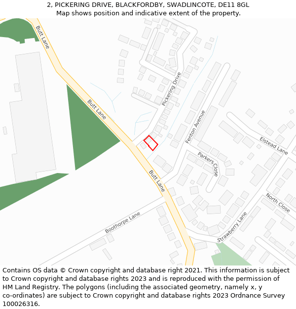 2, PICKERING DRIVE, BLACKFORDBY, SWADLINCOTE, DE11 8GL: Location map and indicative extent of plot