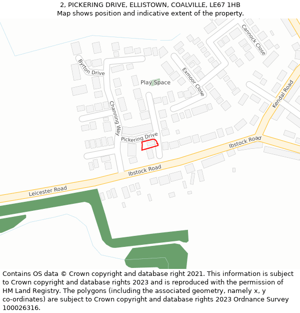 2, PICKERING DRIVE, ELLISTOWN, COALVILLE, LE67 1HB: Location map and indicative extent of plot