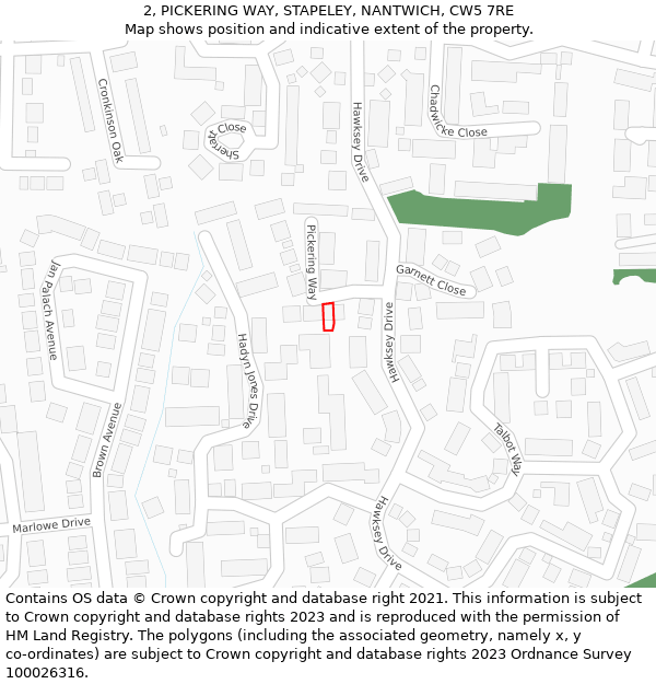 2, PICKERING WAY, STAPELEY, NANTWICH, CW5 7RE: Location map and indicative extent of plot