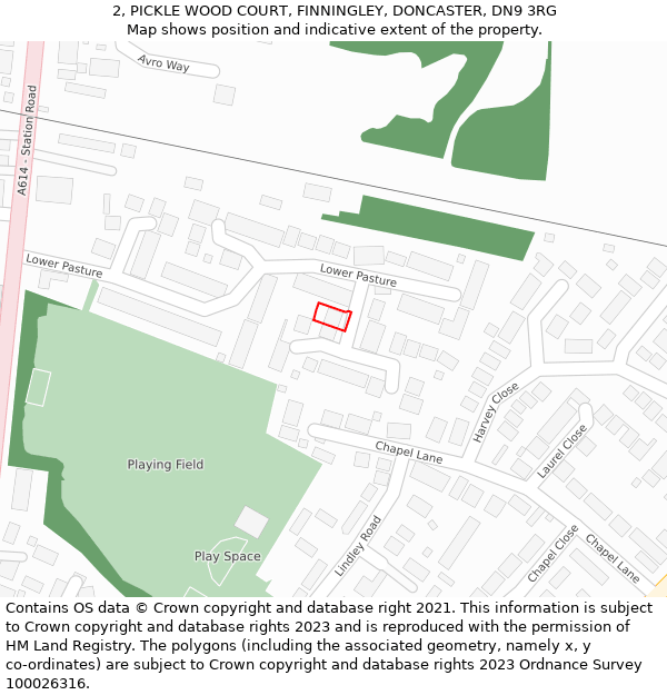2, PICKLE WOOD COURT, FINNINGLEY, DONCASTER, DN9 3RG: Location map and indicative extent of plot