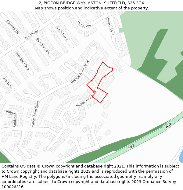 2, PIGEON BRIDGE WAY, ASTON, SHEFFIELD, S26 2GX: Location map and indicative extent of plot