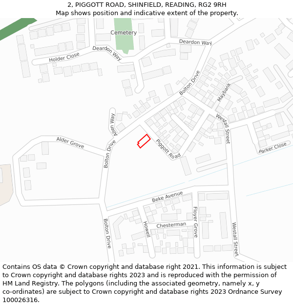 2, PIGGOTT ROAD, SHINFIELD, READING, RG2 9RH: Location map and indicative extent of plot