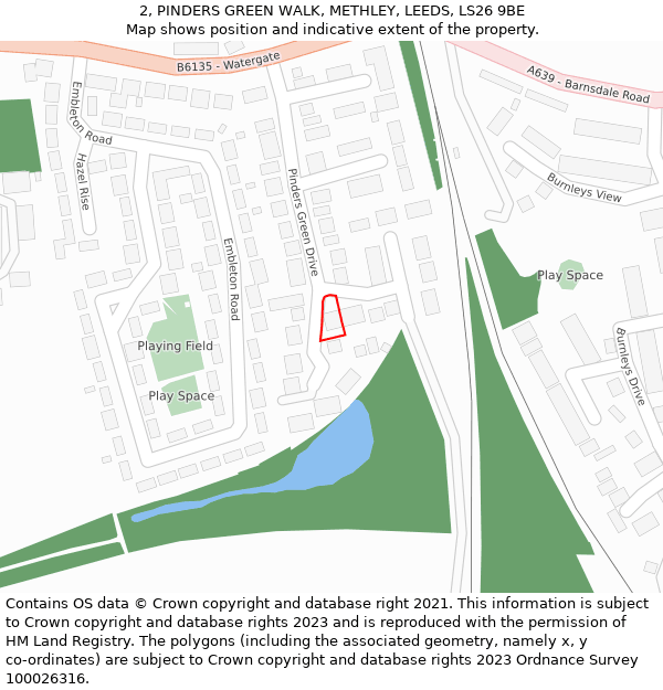 2, PINDERS GREEN WALK, METHLEY, LEEDS, LS26 9BE: Location map and indicative extent of plot