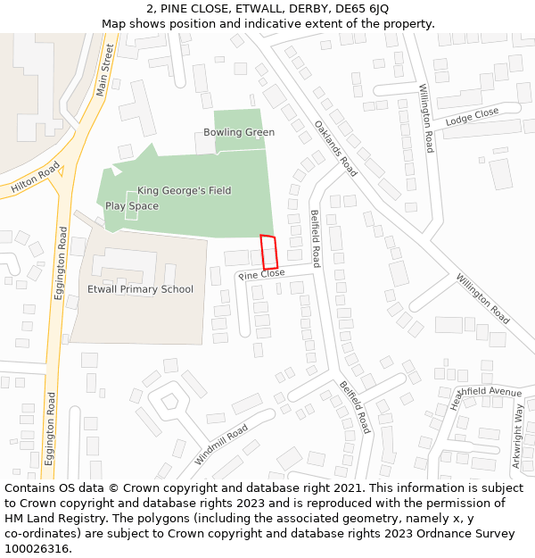 2, PINE CLOSE, ETWALL, DERBY, DE65 6JQ: Location map and indicative extent of plot