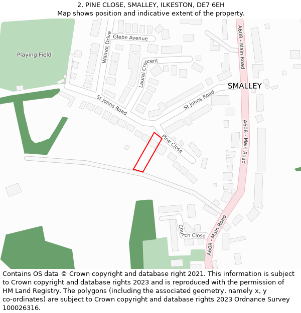 2, PINE CLOSE, SMALLEY, ILKESTON, DE7 6EH: Location map and indicative extent of plot