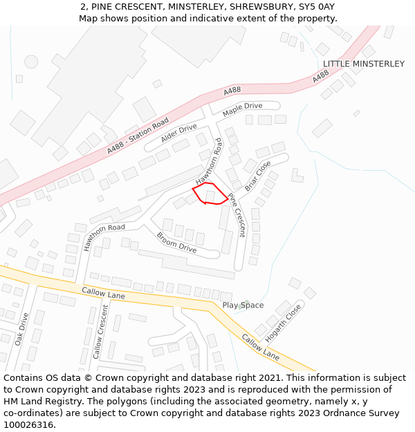 2, PINE CRESCENT, MINSTERLEY, SHREWSBURY, SY5 0AY: Location map and indicative extent of plot