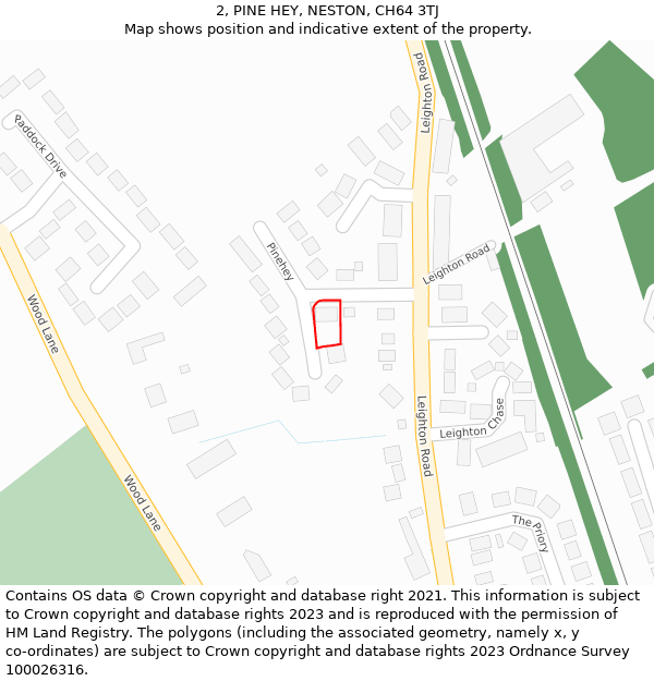 2, PINE HEY, NESTON, CH64 3TJ: Location map and indicative extent of plot