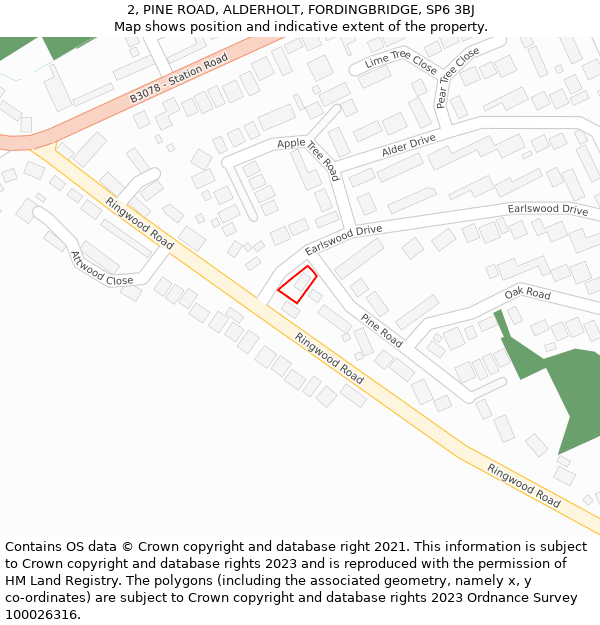 2, PINE ROAD, ALDERHOLT, FORDINGBRIDGE, SP6 3BJ: Location map and indicative extent of plot