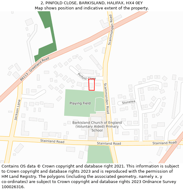 2, PINFOLD CLOSE, BARKISLAND, HALIFAX, HX4 0EY: Location map and indicative extent of plot