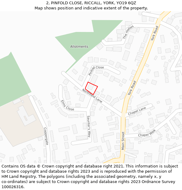 2, PINFOLD CLOSE, RICCALL, YORK, YO19 6QZ: Location map and indicative extent of plot