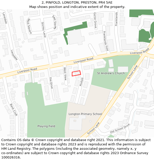 2, PINFOLD, LONGTON, PRESTON, PR4 5AE: Location map and indicative extent of plot